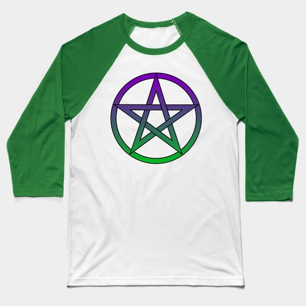 Pentacle Purple to Green Ombre Baseball T-Shirt by RavenWake